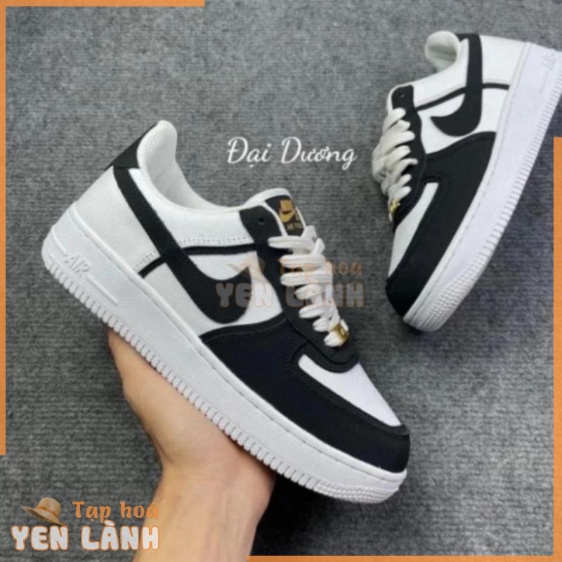 Giày sneaker AF1 vải trắng đen da lộn đế Air cao cấp, air force 1 custom vải Canvas đen hot 2023