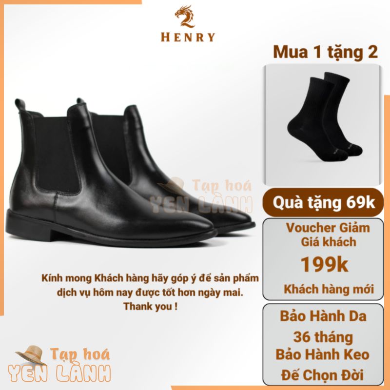 Chelsea boot nam HENRY kiểu giày tây cao cổ dáng công sở trẻ trung bằng da bò nappa đế cao 3 cm AN05