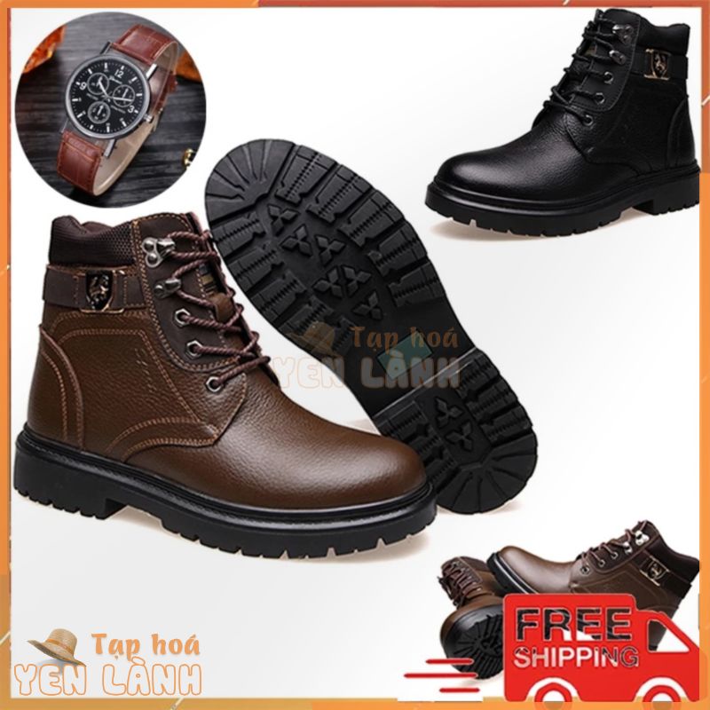 [Tặng Đồng Hồ] Giày Nam Cao Cổ Da Bò Thật – Boot Nam Đi Phượt Bảo Hộ Lao Động