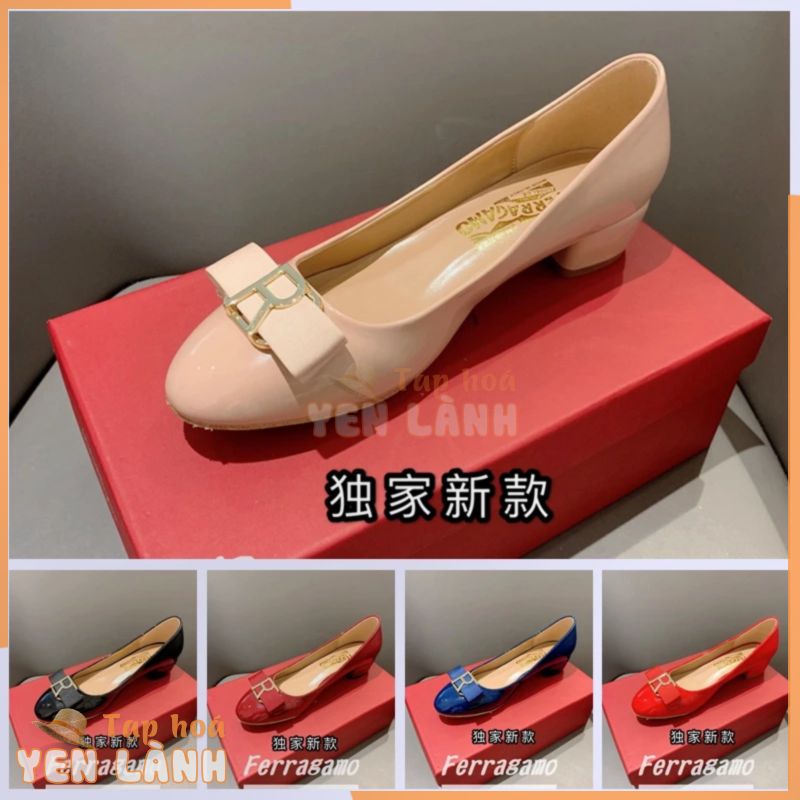 2024 NewFerragamo Giày Cao Gót Nữ 4cm Phong Cách Cổ Điển Bảng Chữ Cái Tiếng Anh Nơ Đầu Tròn Asakusa Da Cừu Thời Trang Giày Nữ