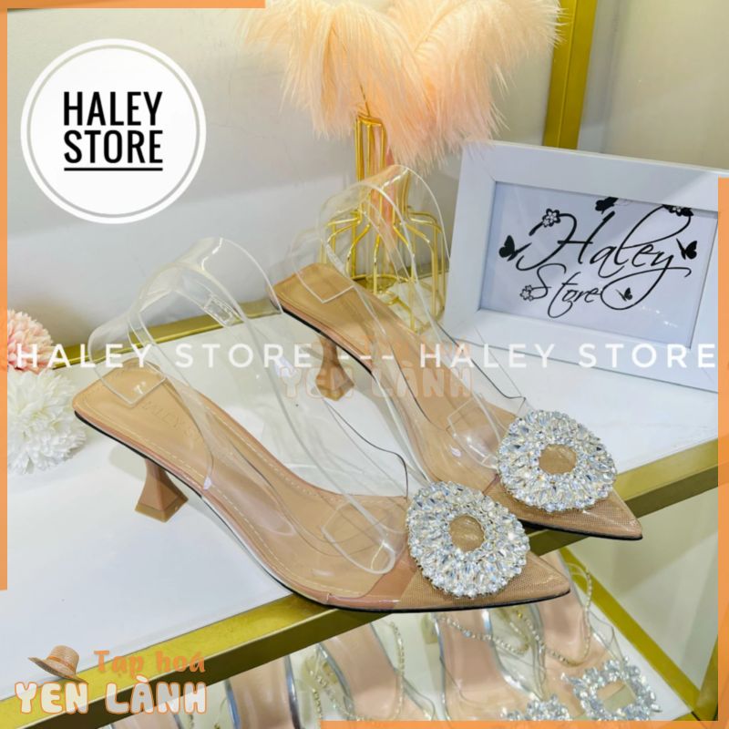 Giày cao gót max đá tròn 7cm HALEY STORE quai đính đá xoàn phale mũi nhọn quai kéo đi chơi đi tiệc đi làm đám cưới