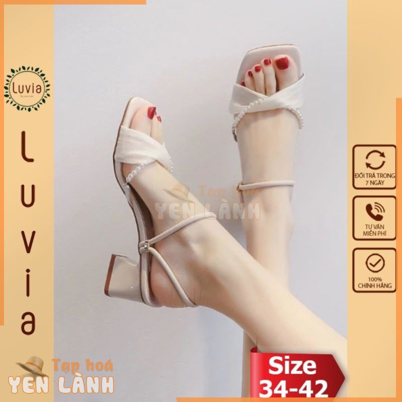 Giày cao gót 5 phân sandal quai phối dây ngọc thích hợp đi dự tiệc Luvia 76CG