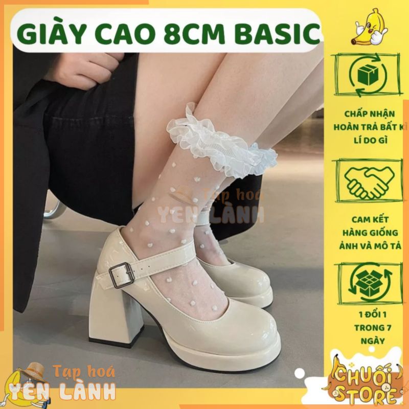 [SẴN+ HÀNG CAO CẤP] Giày Lolita nữ – Mary Jane cao gót gài khuy đế vuông mũi tròn cao 8cm chuẩn hàng quảng châu