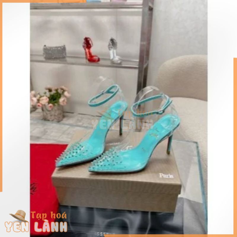 Giày cao gót nữ lót da thật Christian Louboutin CL đinh tán cá tính, màu sắc tươi sáng