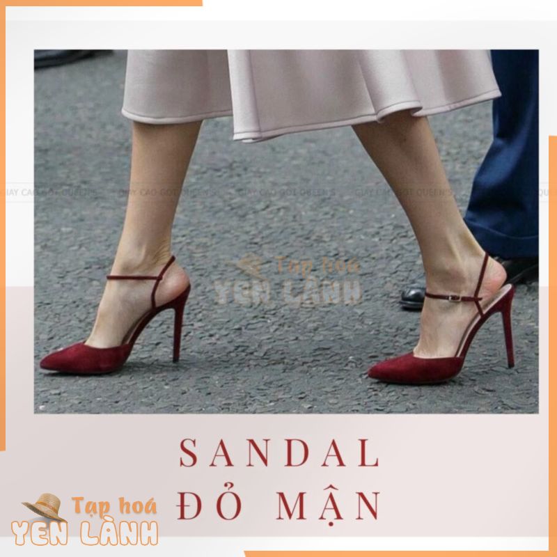 Giày Cao Gót Màu Đỏ Bít Mũi Da Lộn Êm Chân, Sandal Màu Đỏ Mận Thời Trang Cho Nữ Dự Tiệc Công Sở Cao 9-11cm