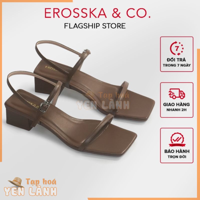 Erosska – Giày sandal cao gót nữ hở mũi quai mảnh gót vuông cao 4cm màu nâu – EM079