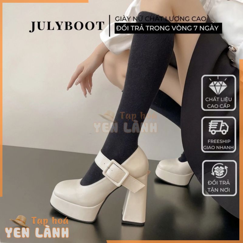 (SẴN) Giày Mary Jane Sandal Gót Trụ Cao 12 cm Có Quai Tiểu Thư Màu Trắng Đen tru10