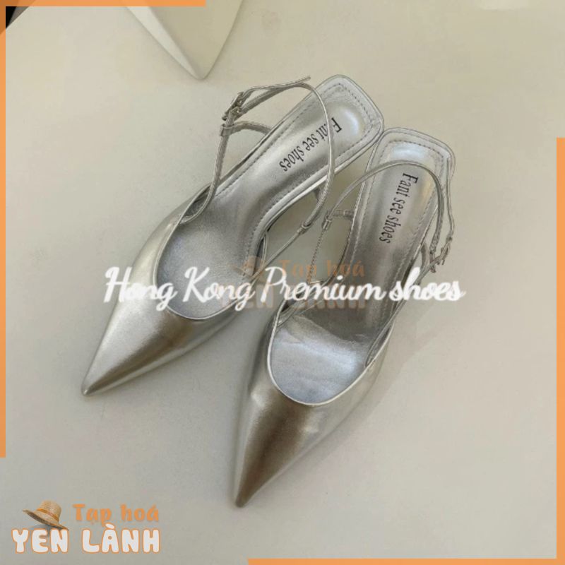 Hong Kong Premium shoes❥(^_-)  Giày Cao Gót Mũi Nhọn Hở Ngón Màu Bạc Thời Trang Cho Nữ