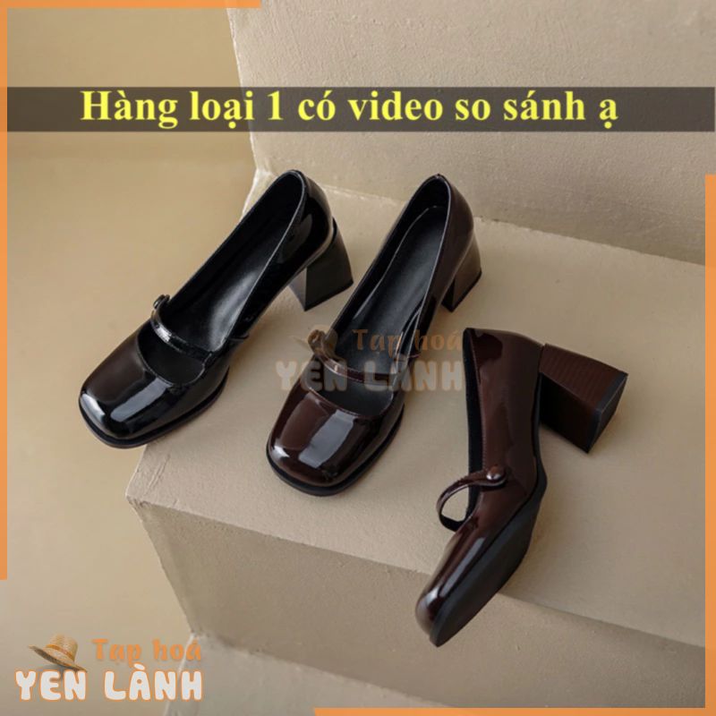 Size 34-39 Giày cao gót mũi vuông da bóng đế 7cm sang chảnh G060