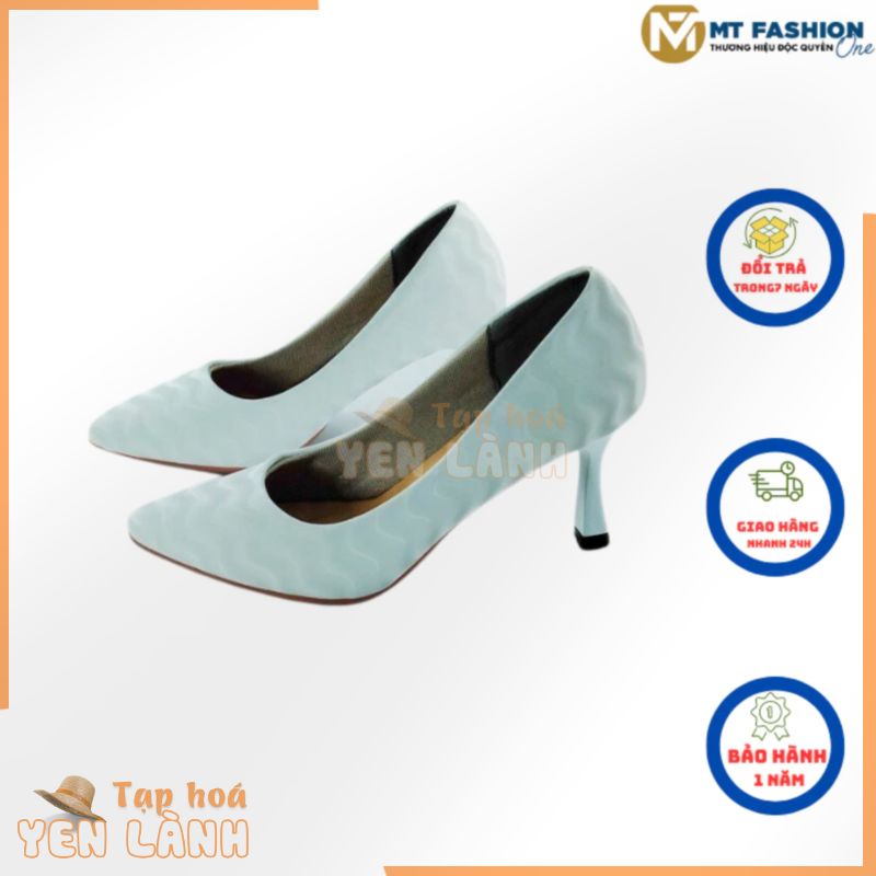 Giày Cao Gót, Tạo Sóng Da 3D  ,Hệu MT MT Fashion One Mũi Nhọn gót 7 phân Màu Trắng ,Đế  PVC Chống Trơn, Đi Êm- MT G001