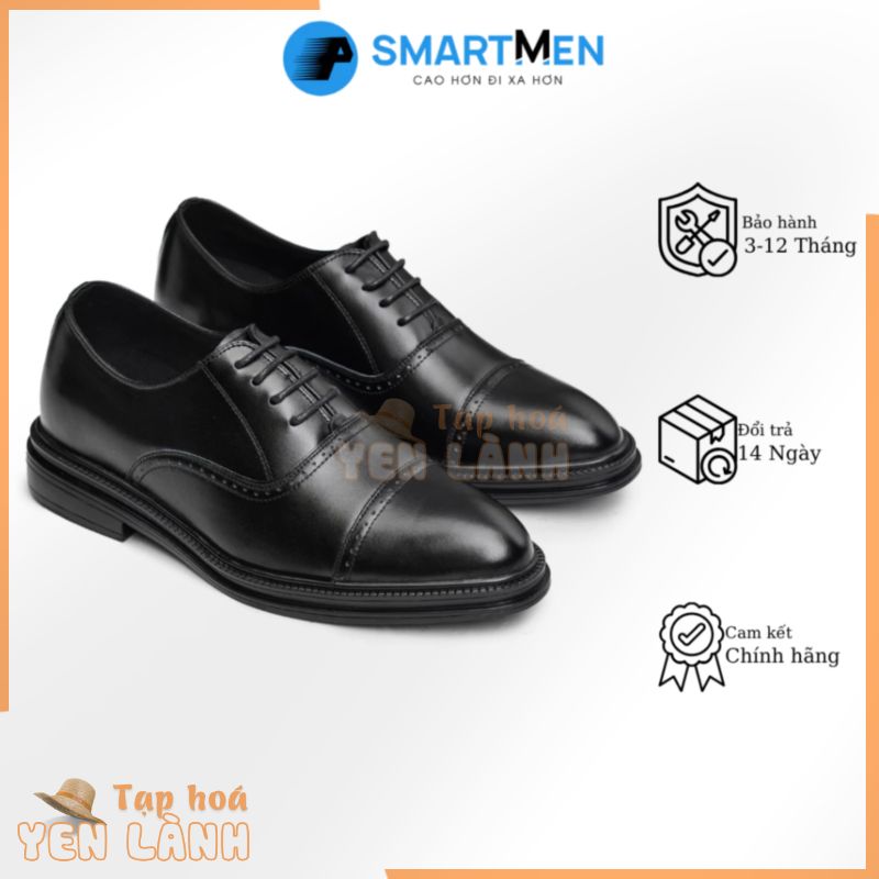 Giày tây Tăng chiều cao da bò nam công sở SmartMen GD-400 Đen