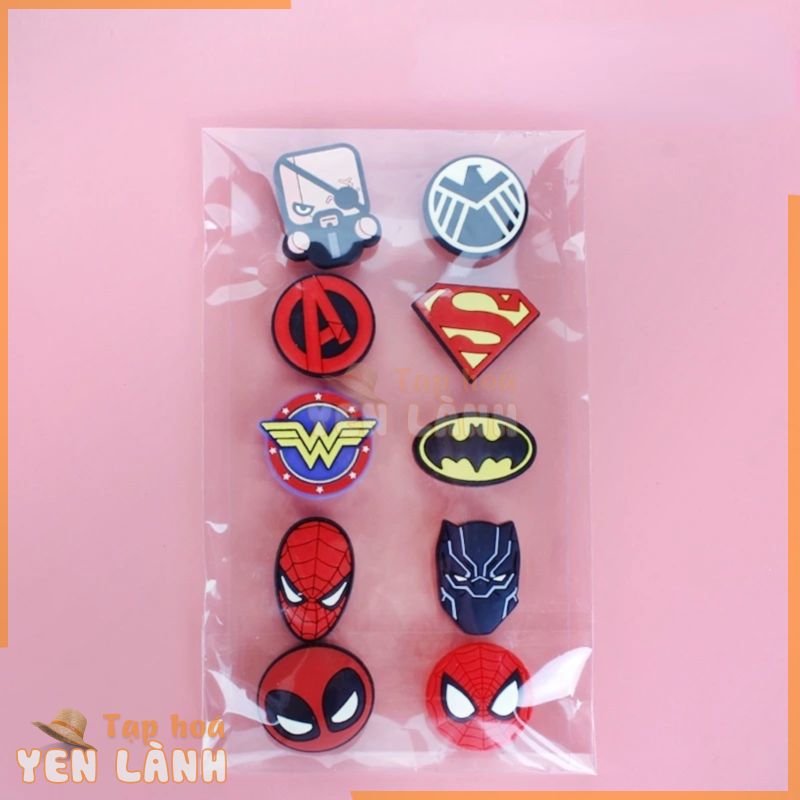 Set 10 Ghim Trang Trí Giày Hình Hoạt Hình Captain America Batman Jibitz Croc Sanrio Jibits