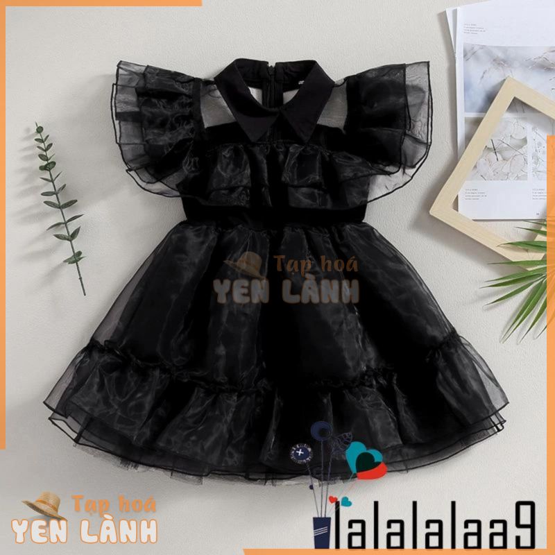 La-giày halloween Đầm Xòe Chữ a Cổ Bẻ Tay Bay Màu Đen Cho Nữ