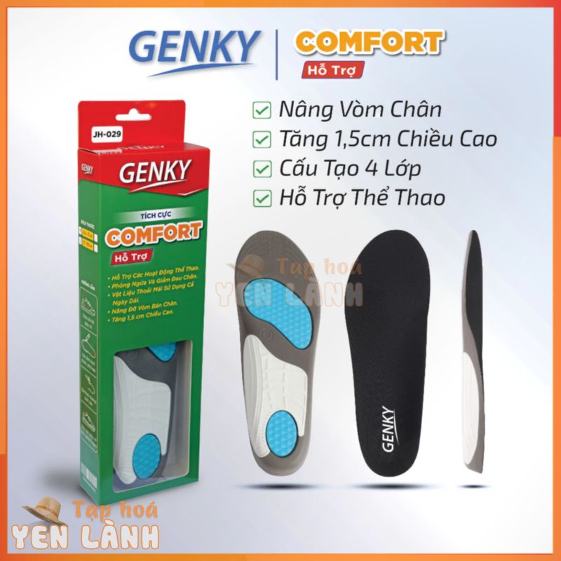 Lót giày thể thao nam nữ Genky Comfort 4 lớp, tăng 1,5cm chiều cao, chống sốc, thấm mồ hôi, khử mùi