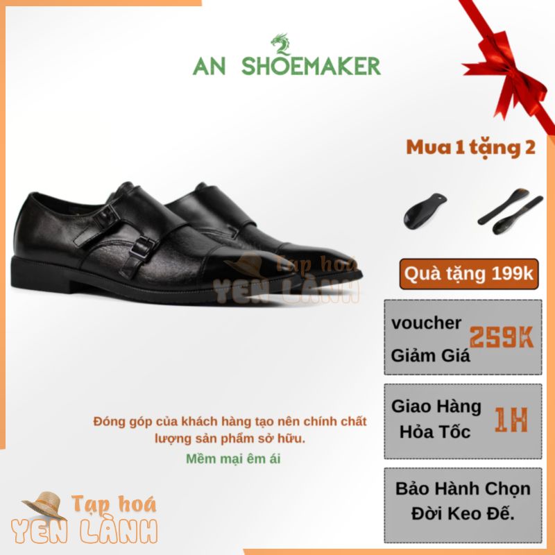 Giày tây da thật nam công sở An shoemaker giày double monkstrap cao su da bò bảo hành chọn đời đi làm đi chơi AN010