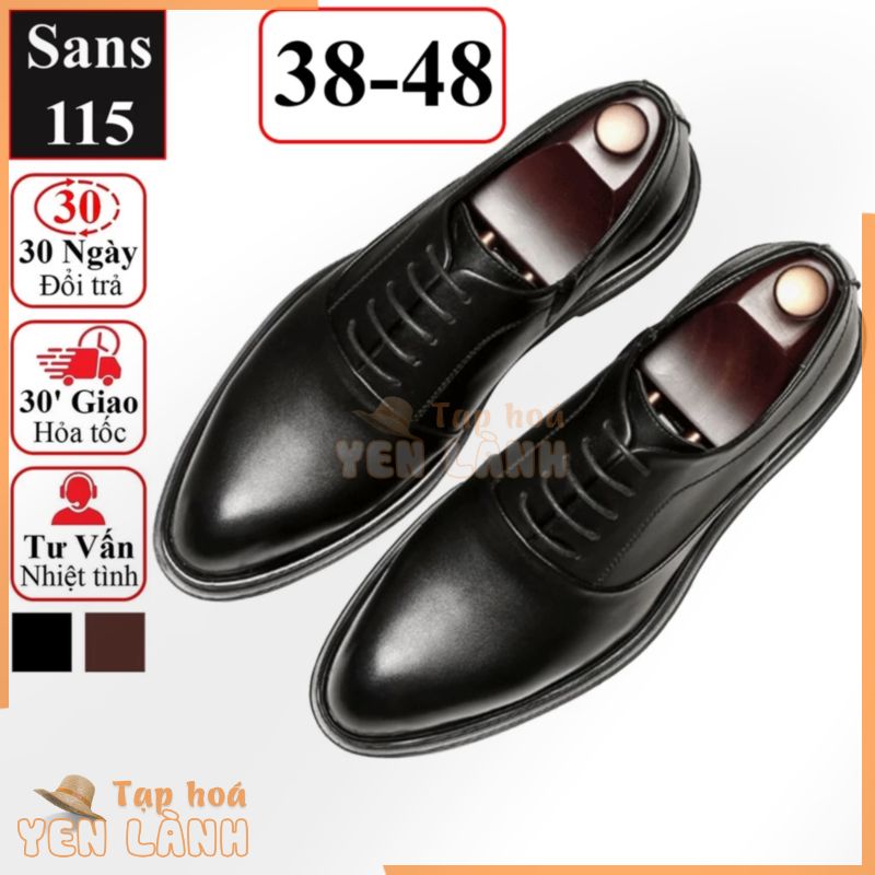 Giày tây nam công sở derby bigsize Sans115 giầy da bò thật cao cấp đen nâu da bóng buộc dây cỡ to lớn 43 44 45 46 47 48