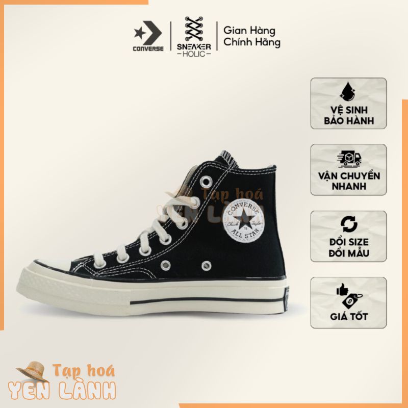 Giày Sneaker Nam Nữ CONVERSE Chuck 1970s High Black – 162050C – Cổ Cao Đen, Thời Trang Unisex, Chính Hãng Full Box