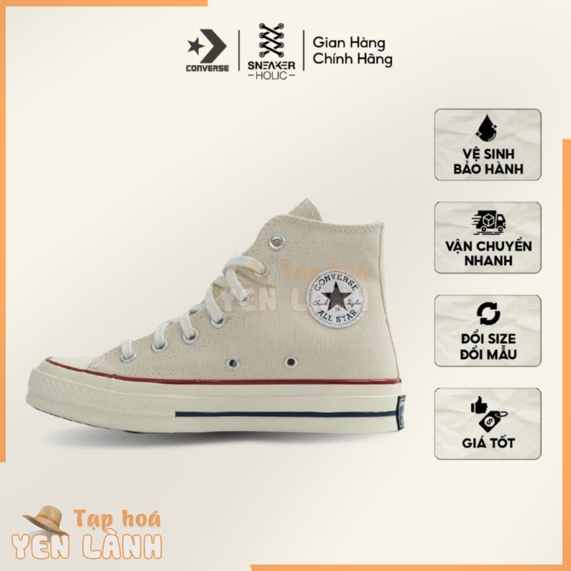 Giày Sneaker Nam Nữ CONVERSE  Chuck 1970s High Parchment – 162053C – Cổ Cao Kem, Thời Trang Unisex, Chính Hãng Full Box