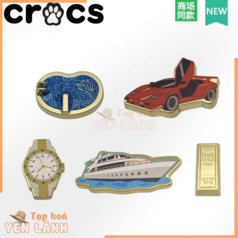 Crocs Giày Hoa Thẻ Luo Chi Zhibixing Trang Sức Kết Cấu Cao Cấp Kim Loại Trang Trí Phụ Kiện Cuộc Sống Người Chiến Thắng Bộ Năm Mảnh