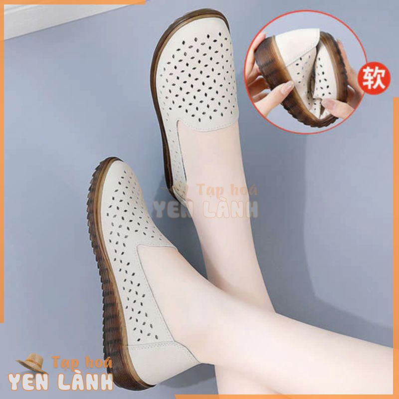 Giày Sandal Mẹ Da Thật Chính Hãng Giày Đậu Hà Lan Da Mềm Mại Mùa Hè Trung Niên Người Cao Tuổi Bò Đế Gót Bàn Đạp Cũ Bắc Kinh Giày Vải Nữ