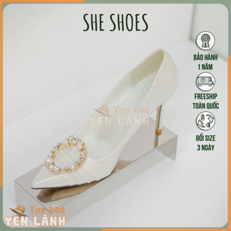 Giày cưới gót nhọn ♥️Freeship♥️ Giày màu trắng cô dâu cao cấp- độc quyền bởi SHESHOES-GC07001