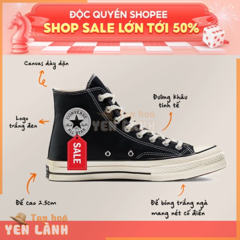 Giày Converse_Cổ Cao Nam Nữ, Giày CV 1970s Cổ Cao Trắng Đen Nam Nữ Hàng Đẹp Full Box Bill AM Sneaker