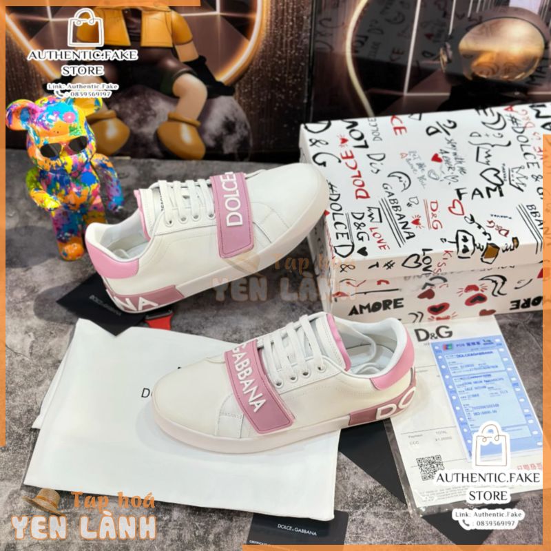 Giày Thể Thao Nữ V-Dolcee & Gabbanaa Womens Shoes White Pink,Giày Sneaker DG Quai Dán Màu Trắng Hồng Baby Cao Cấp