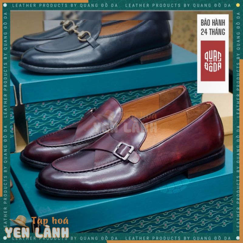 [ BH 2 Năm ] Giày loafer ĐẾ GỖ PHÍP cao cấp, da thật thảo mộc nhuộm patina LFP_03D, màu nâu đỏ rượu vang sang trọng