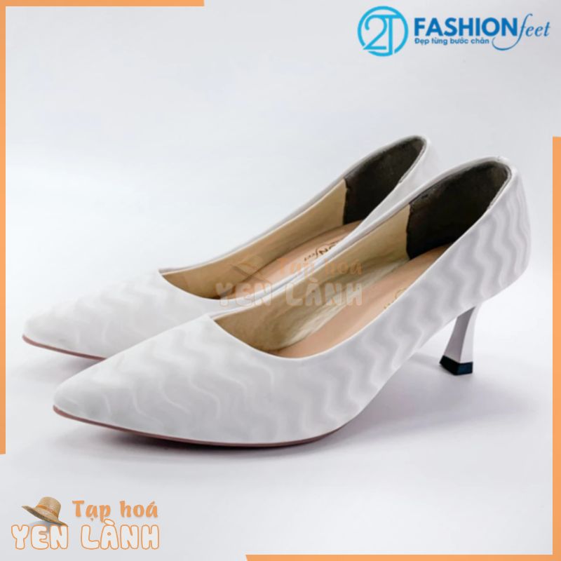 Giày Cao Gót Chính Hãng 2Tfashion Feet, Da 3D Hình Sóng,Mũi Nhọn, Gót 7 Phân, -BĐG0018