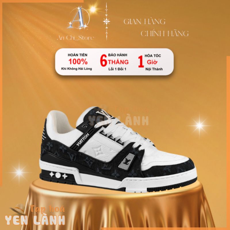 [ Chính Hãng ]Giày LV Louis Vuitton Trainer Black White, Giày Bản best da thật, đế tăng chiều cao, full phụ kiện.