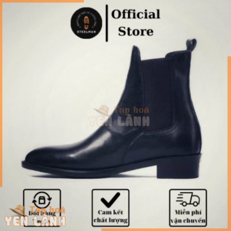 Giày Chelsea Boot nam STEEL MAN nguyên liệu da đen trơn đế cao su đặc 4cm xây dựng trang điểm phong thái trẻ trung