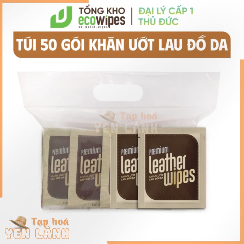 KHO THỦ ĐỨC_Túi 50 gói khăn ướt lau giày da ví da túi xách da Leather Wipes hương quế khử mùi