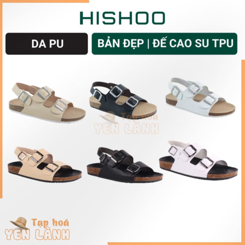 Dép giày sandal đế trấu birken đi học nam nữ unisex 2 khóa  da PU si  size 35 – 43 chính hãng Hishoo VNXK Ulzzang  S102