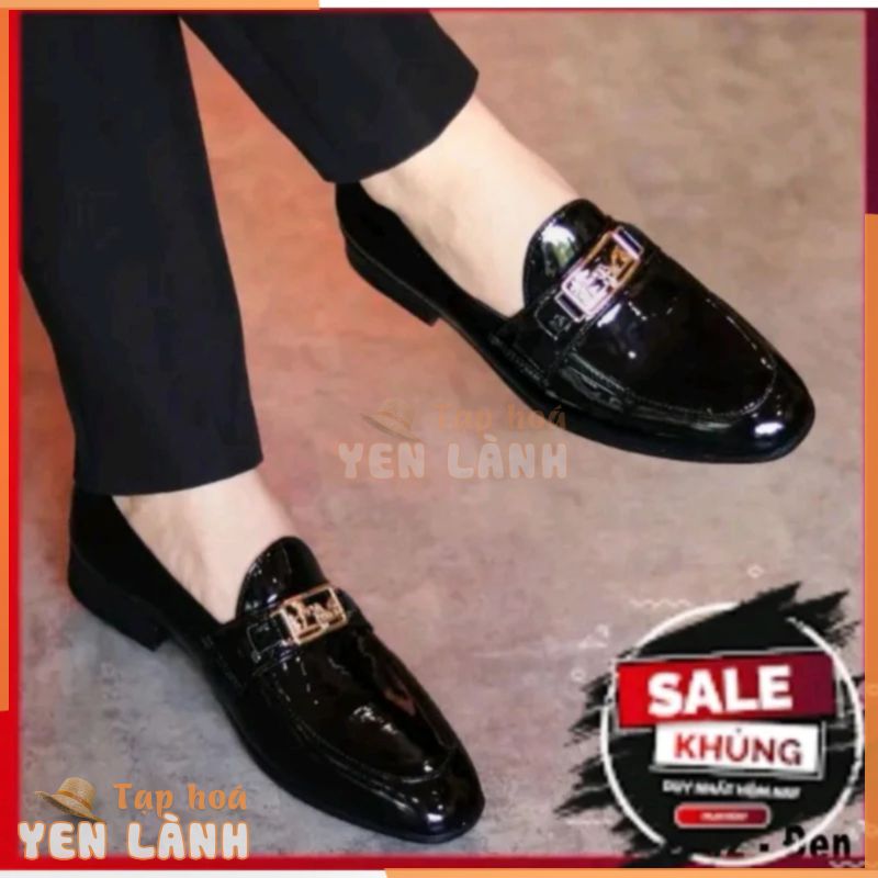 Giày lười da nam công sở màu đen khuy mác ngựa vàng giày dior nam da bóng full size 38-43