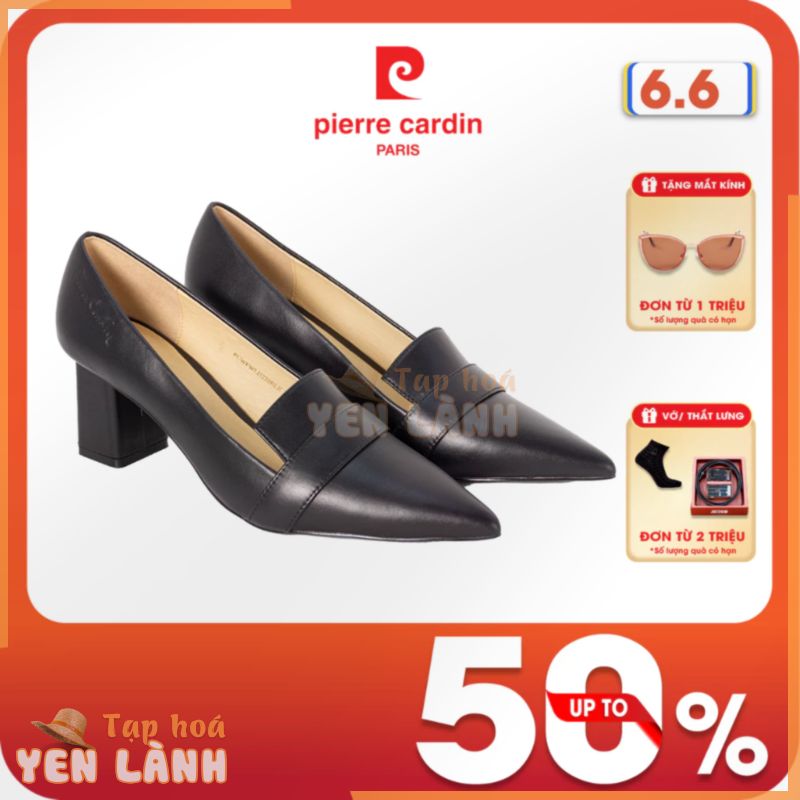 [Giảm 10%] Giày cao gót nữ Pierre Cardin da bò thật cao cấp, da trơn mũi nhọn gót vuông, không đau chân – 238