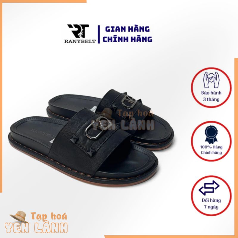 Dép da nam quai nubuck RANYBELT GIÀY NAM CAO CẤP đế cao su chống trơn trượt RT02 màu đen