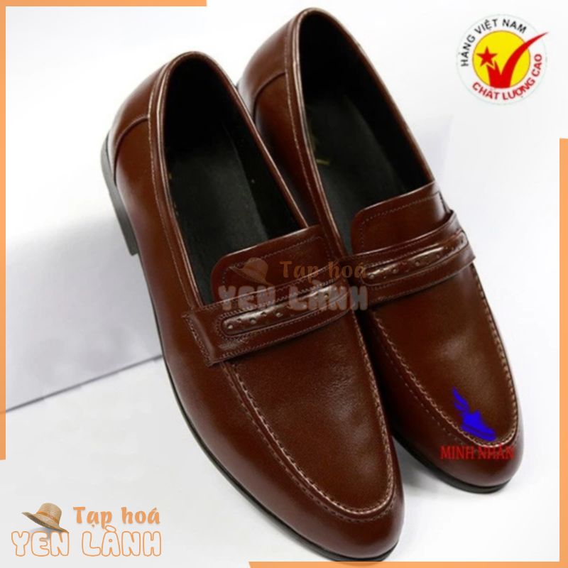 Giày di o nam da bò công sở không dây Penny Loafer Cưới Tiệc đẹp rẻ mẫu mới nhất phù hợp quần Jean baggy jogger D-13 nâu