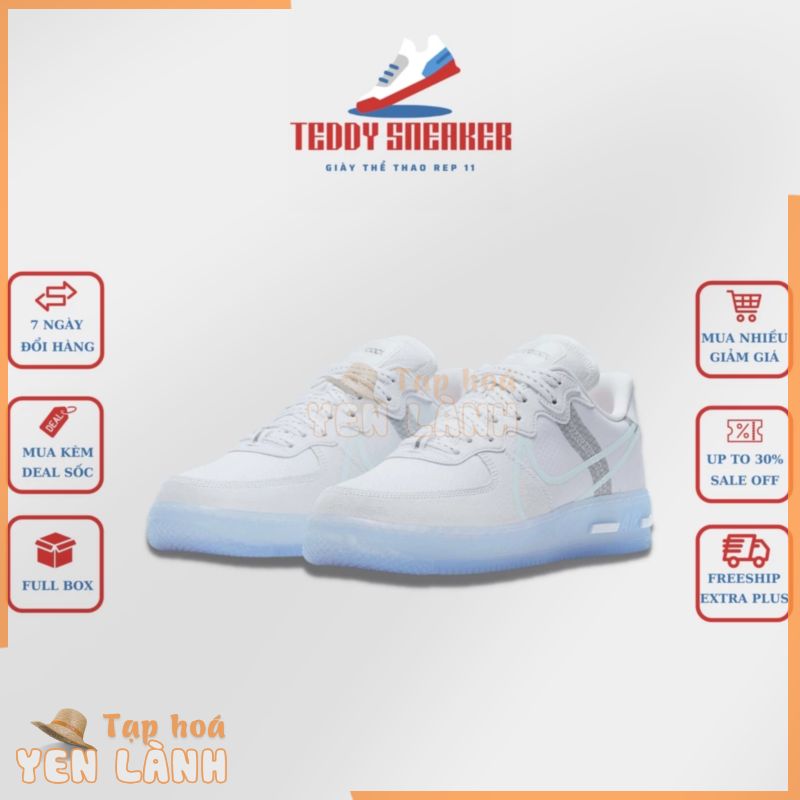 Giày Thể Thao   React White Ice Trắng Đế Dạ Quang Nam Nữ, Giày Sneaker AF1 Air Force 1 React Full Box