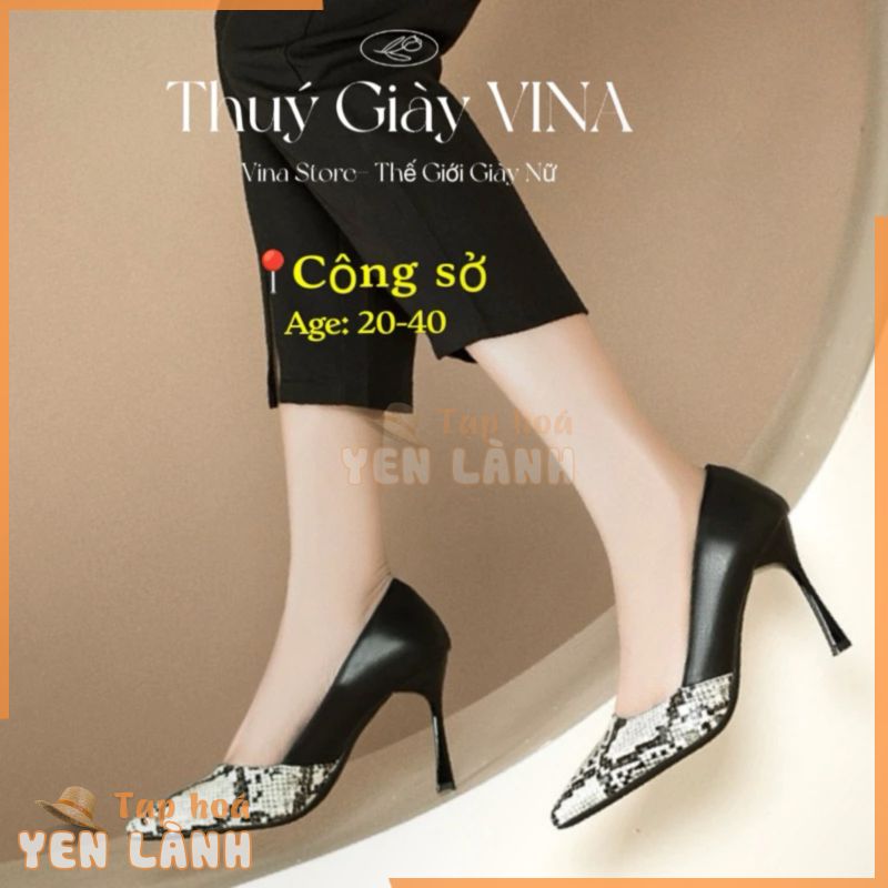 Giày cao gót nữ 9phân mũi nhọn da rắn kiểu dáng basic cho nữ công sở THÚY GIÀY VINA STORE mã K14