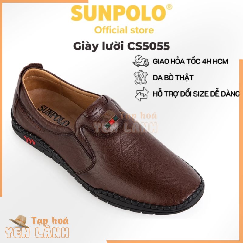 Giày lười nam Da bò cao cấp SUNPOLO đi làm công sở, đi chơi CS5055