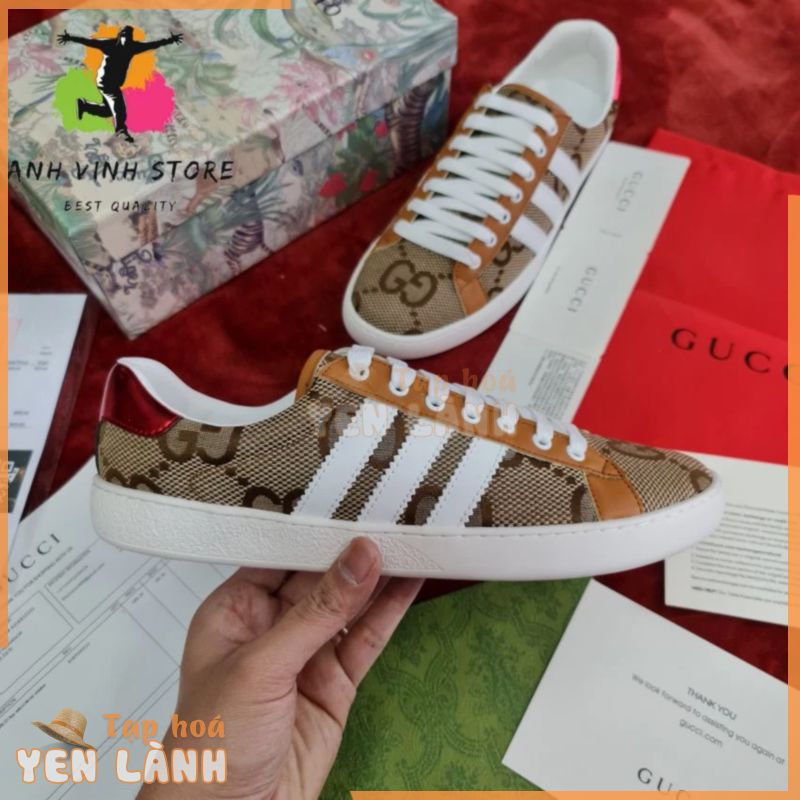 Giày sneaker gucci adidas cổ thấp màu da trăn thể thao nam nữ thấp cổ