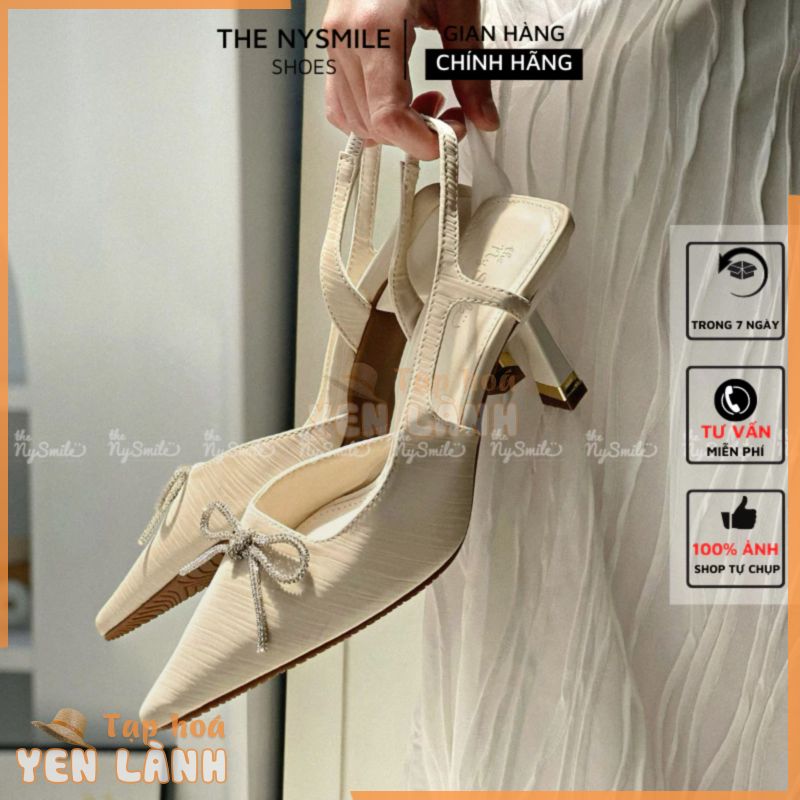 Giày sandal cao gót nữ 7P giày dự tiệc đám cưới mũi nhọn nơ đính đá sang chảnh The NySmile – VIVA