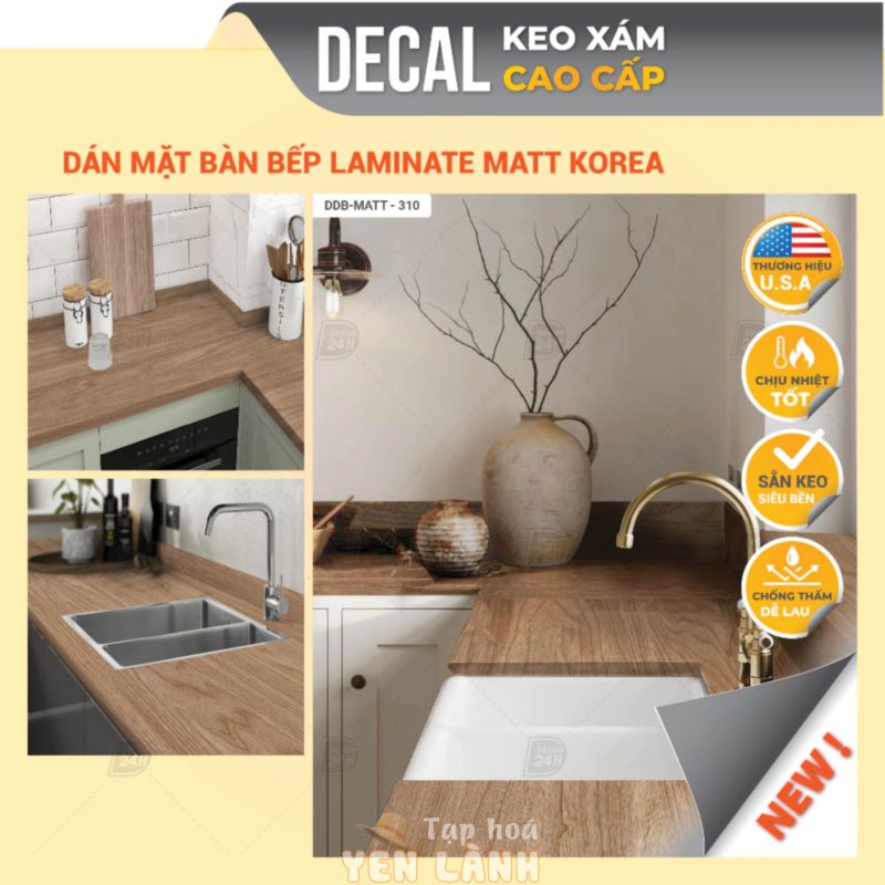 Giấy dán bếp vân gỗ tự nhiên loại dày size lớn, dán mặt bàn bếp chống thấm nước Decal bếp cao cấp Decor24h, DDB-310