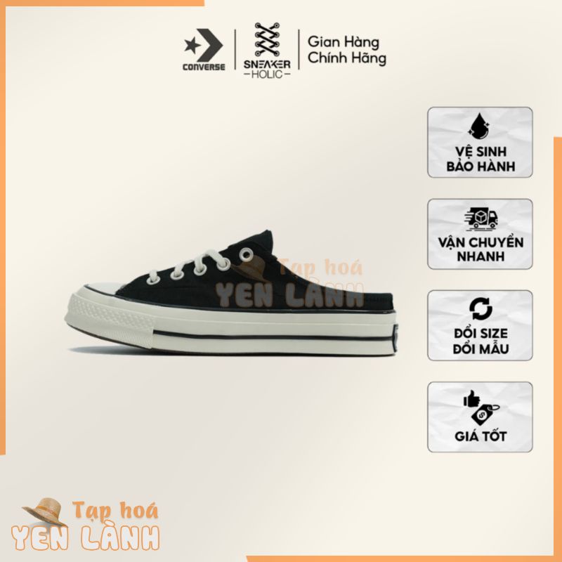 Giày Sneaker Nam Nữ CONVERSE Chuck 1970s Mule Recycled Black -172591C, Đạp Gót Cổ Thấp Đen, Unisex, Chính Hãng Full Box