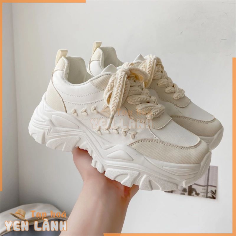 Giày Da Nữ, Giày Sneaker Da Nữ G114 Màu Trắng Đẹp Độn Đế Tăng Chiều Cao Phong Cách Hàn Quốc Đi Học Đi Chơi