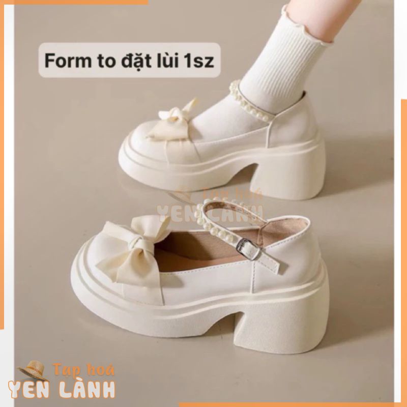 Giày búp bê lolita nữ Quai Ngọc độn đế 7cm(form to đặt lùi 1sz)