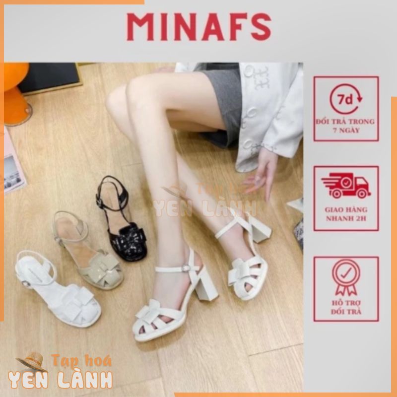 Giày Cao Gót Nữ MINA Gót Vuông Cao 7cm Đế Đúp Công Sở Thanh Lịch Sandal Bít Mũi Phối Nơ Dễ Thương Giày Công Sở- CGR7p