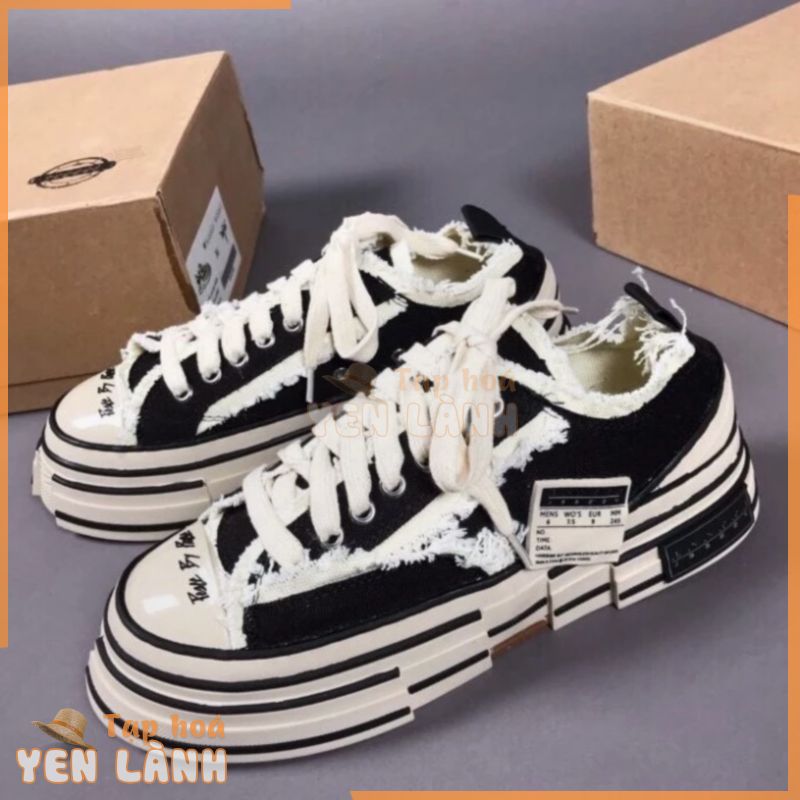 Giày Sneaker, Giày thể thao nam nữ Xvessel cao cấp full box đế gỗ đúc đẹp siêu nhẹ, vải rách cổ thấp cá tính D10 hot