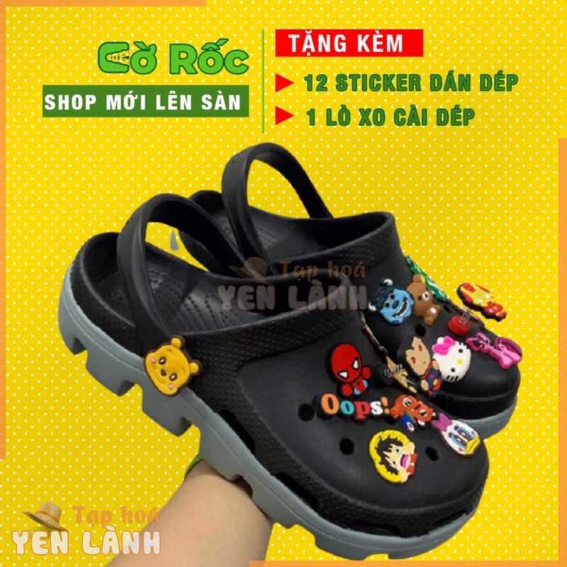 Dép sục cross nam nữ unisex, giày cross DUET màu đen đế xám lượn sóng cao đi mưa full box đủ màu và full size 35 đến 45