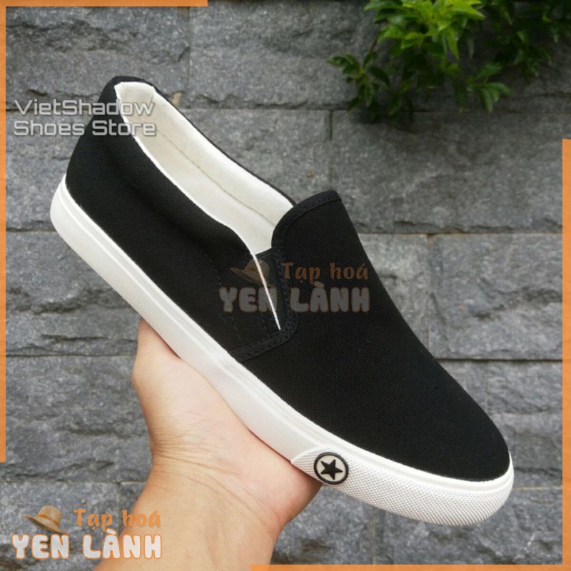 Slip on nam nữ | Giày lười vải “Little Star” – Vải thô màu trắng full và đen đế trắng – Mã SP: A511/B128